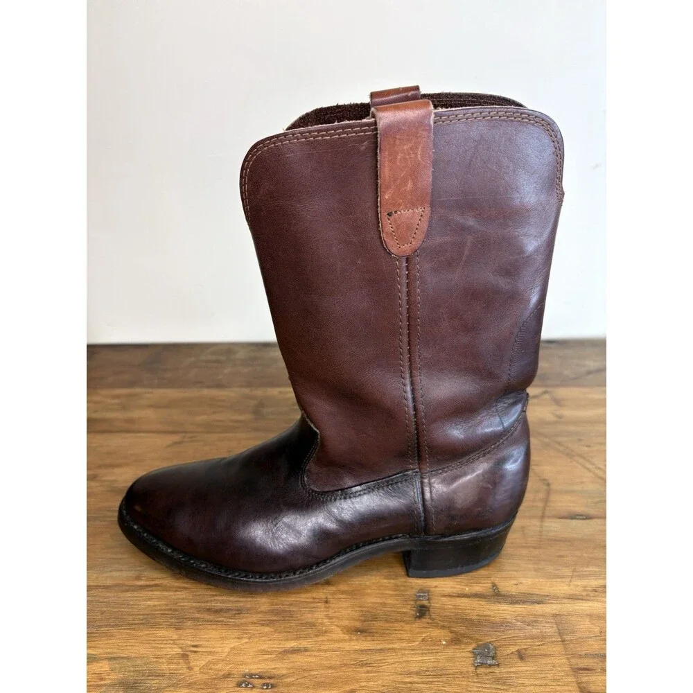 Vintage Double H Leather Western Roper Boots Brown Mens 9D Cowboy Work Western